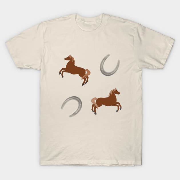 Two brown horses and two grey horseshoes T-Shirt by Diaverse Illustration